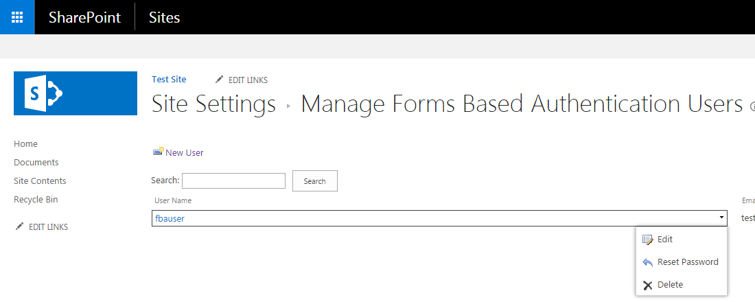 FBA Pack user management page in SharePoint