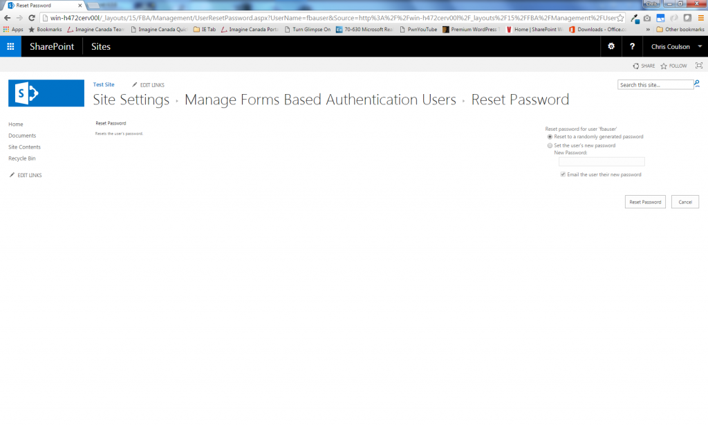 FBA User Management Reset Password